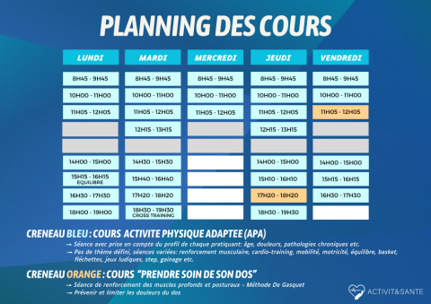 planning cours maison sport santé ACTIVIT&SANTE